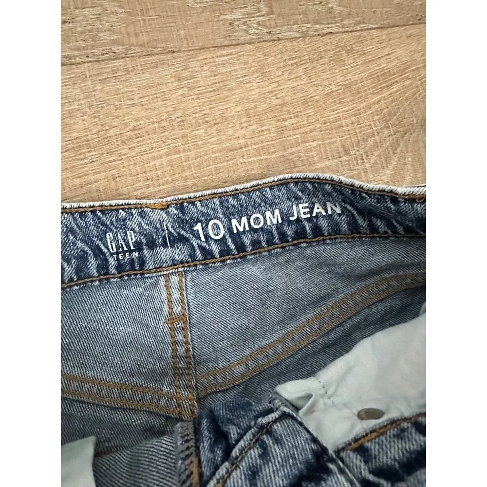 Gap Teen 10 Mom Jean High-Rise Distressed Denim Shorts Blue